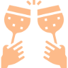 Two hands clinking wine glasses in a toast.
