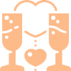 Two champagne glasses clinking with a heart above them.